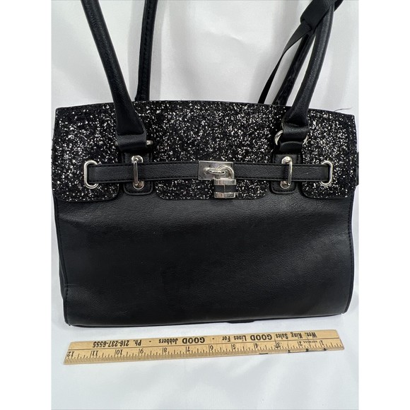 Apt 9 Black￼ Purse Shoulder Bag Strap Zippers Glitter Accent - Picture 3 of 10